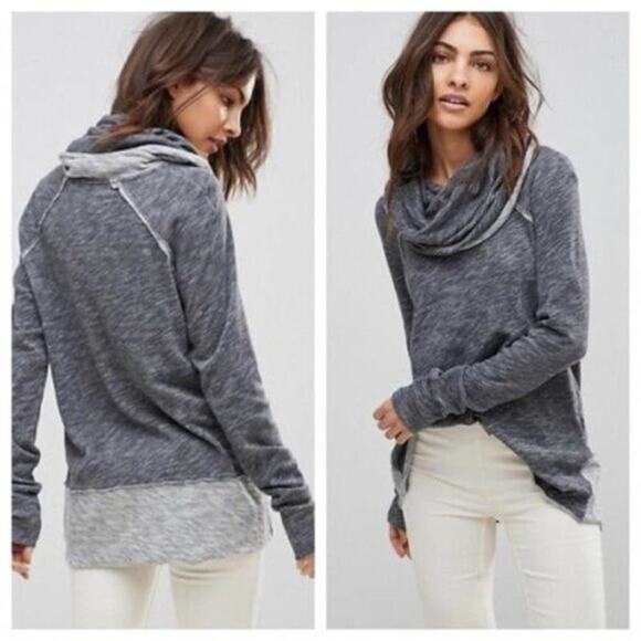 Free People Beach One Size Gray Heather Cowl Neck CocoonLong Sleeve Top Tunic OS - Picture 9 of 9